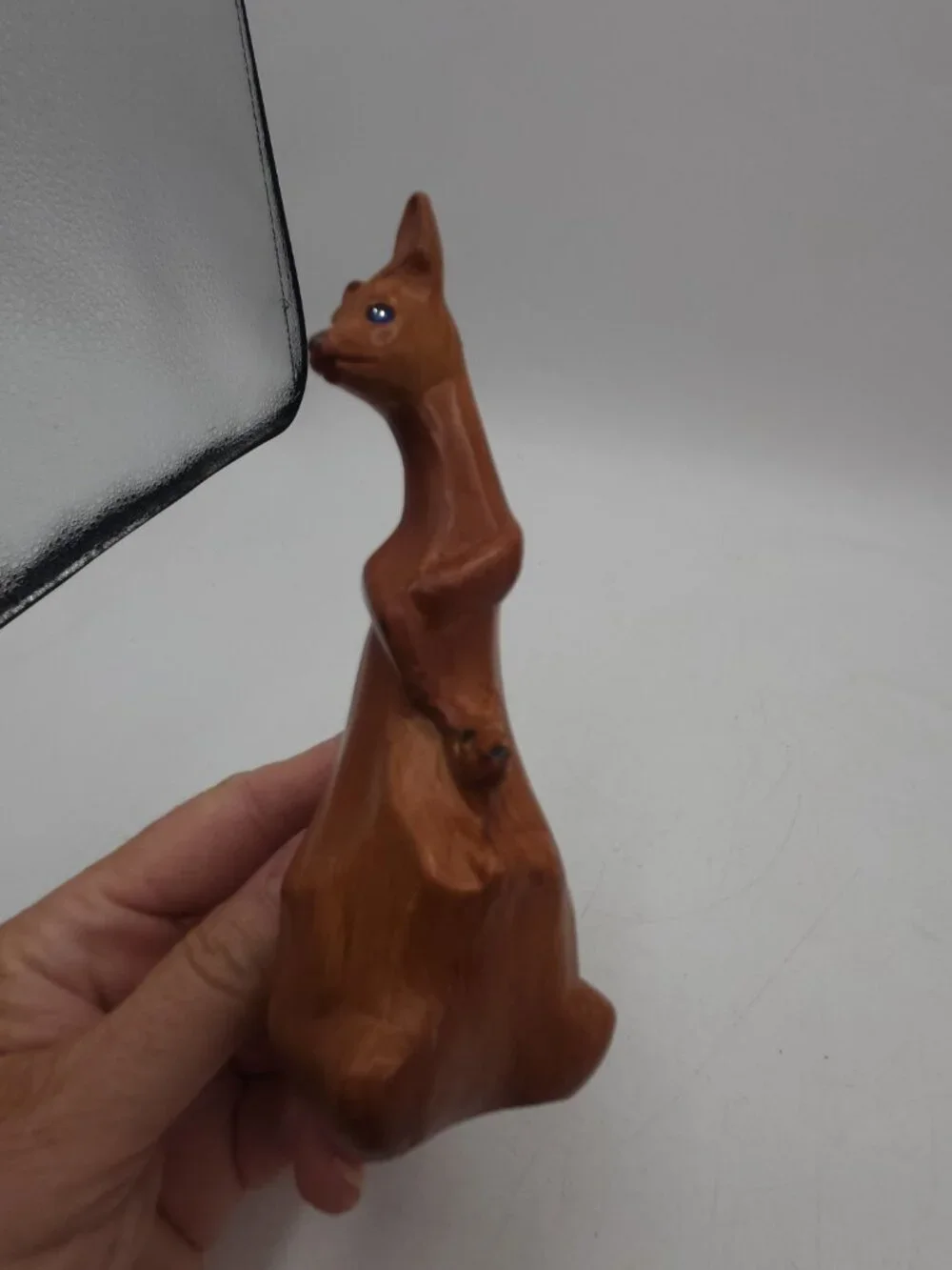 MCM Faux Carved Wood Gem Eyes Kangaroo With Joey 5 1/4” Retro Mod Figurine